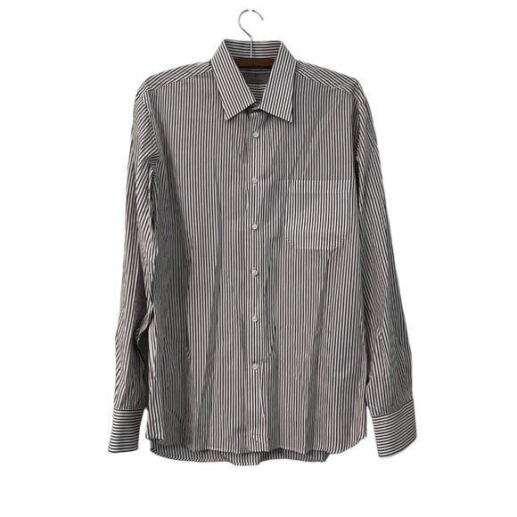 Canali Mens Brown Striped Italy Button Dress Shirt Size 41 - 16 - Picture 1 of 6